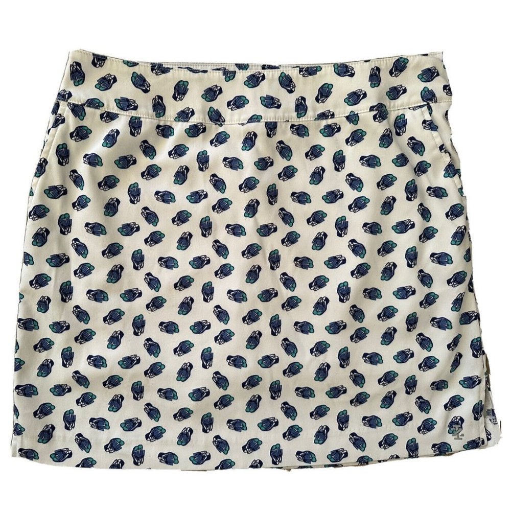 IZOD Golf Women's Skort Golf Shoes Print White Blue Pockets Side Zip Size 4